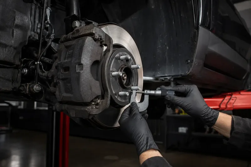 Brake assembly being serviced