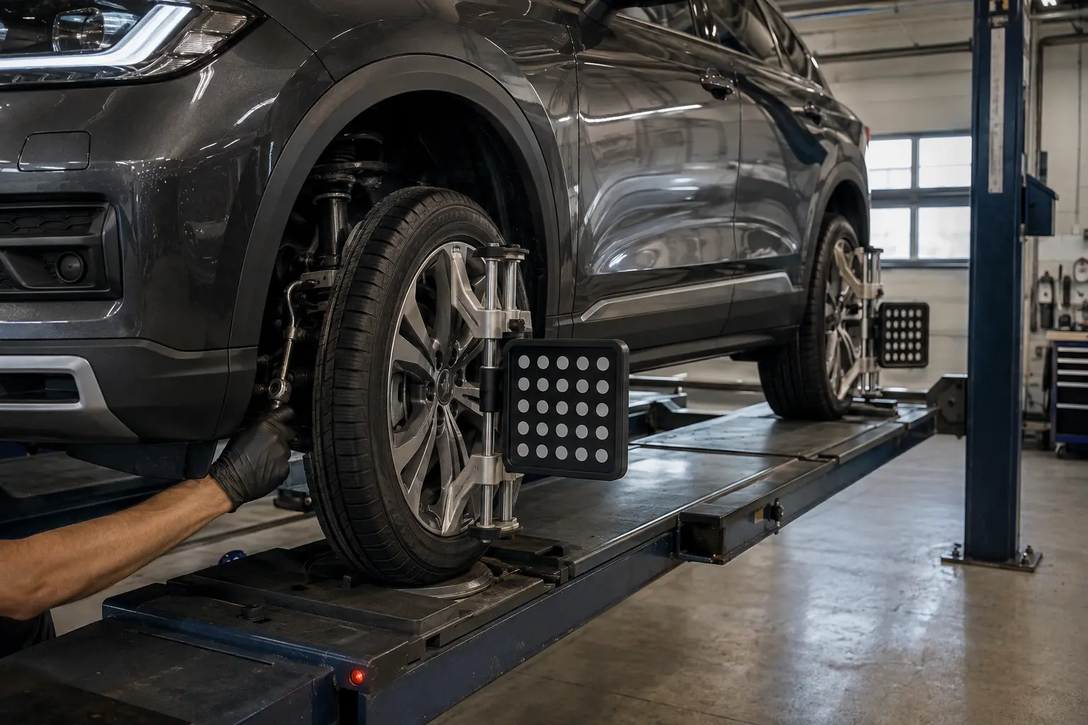 Vehicle on wheel alignment equipment