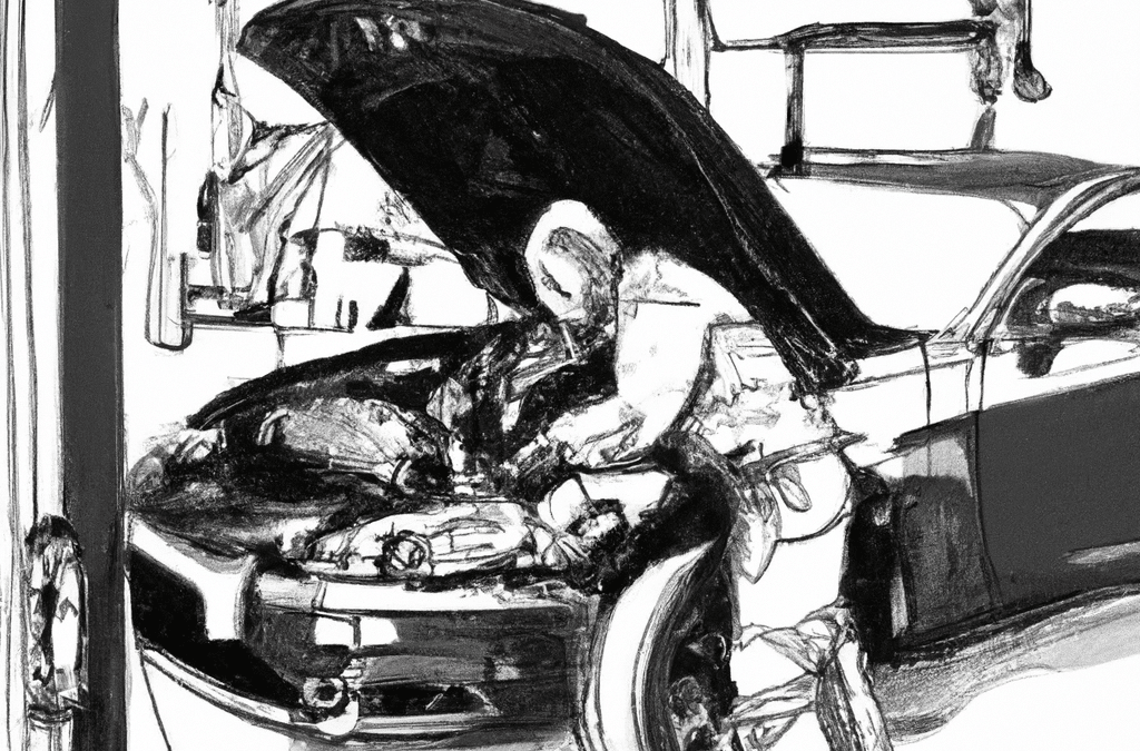 Mechanic Performing a Tune-up on a Late Model Car in a Mechanic Shop