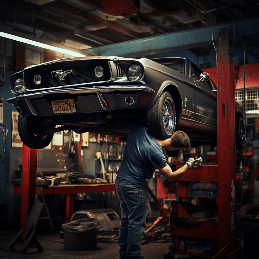 A_mechanic_removing_a_clutch_from_a_mustang_gt