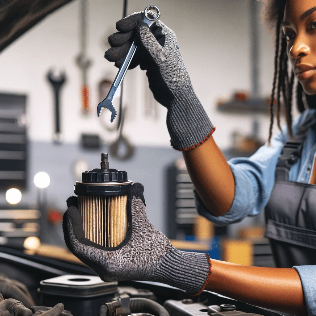 A-wrench-to-remove-the-oil-filter-from-a-car
